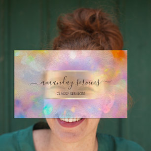 Influencer Blue Gold Tropfens Gold Holographic Visitenkarte