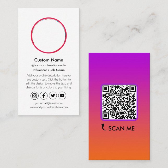 Influencer Content Creator QR Code Social Media Visitenkarte (Vorne/Hinten)