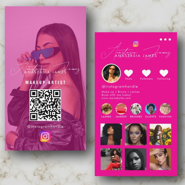 Influencer-Foto Fütterte Social Media QR-Code Girl Visitenkarte (Influencer Photo Feed Social Media QR Code Girly Business Card)