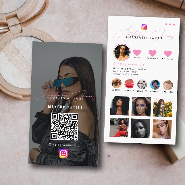 Influencer-Foto Füttre Girly Social Media QR-Code Visitenkarte (Influencer Photo Feed Girly Social Media QR Code Business Card)