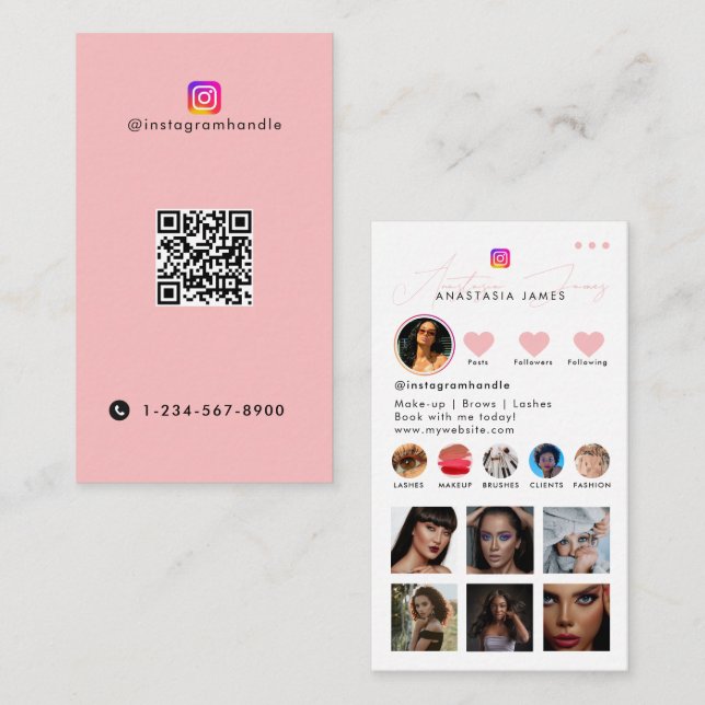 Influencer-Foto Füttre QR-Kodex für soziale Medien Visitenkarte (Vorne/Hinten)