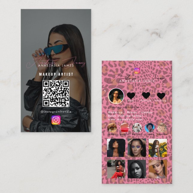 Influencer Photo Grid Social Media Leopard Print Visitenkarte (Vorne/Hinten)