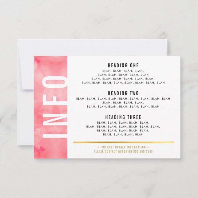 INFO DETAILS fett gebackener Block modernes Korall RSVP Karte (Vorderseite)