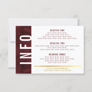 INFO DETAILS fett moderner roter bordeaux-goldener RSVP Karte