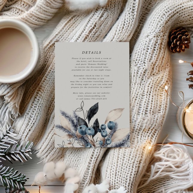 Info-Karte für Frosty Winter Floral Wedding Begleitkarte (Von Creator hochgeladen)