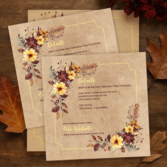 Info zur Hochzeit im Herbst Herbst Florals & Unter Begleitkarte (Autumn Florals & Accommodation Info Fall Wedding Enclosure Card)