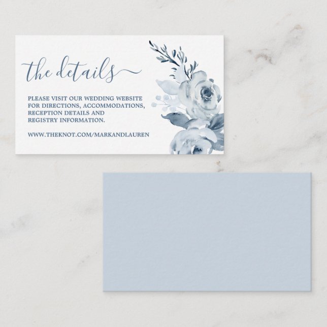 Infokarte für die Website von Dusty Blue Floral Begleitkarte (Vorne/Hinten)