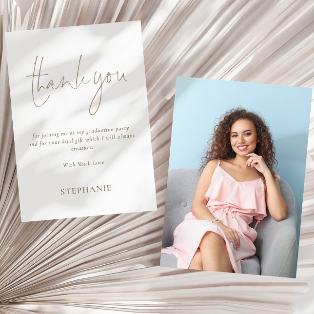Informal Gold Script Foto Abschluss Vielen Dank Karte (Front and back view - add your photo on the back!)