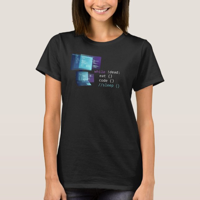 Informatik Python Programmierer Essen Code Schlaf  T-Shirt (Vorderseite)