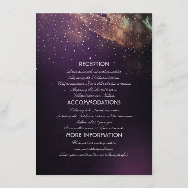 Informationen über Lila Hochzeiten in Gold und Plu Begleitkarte (Vorderseite)