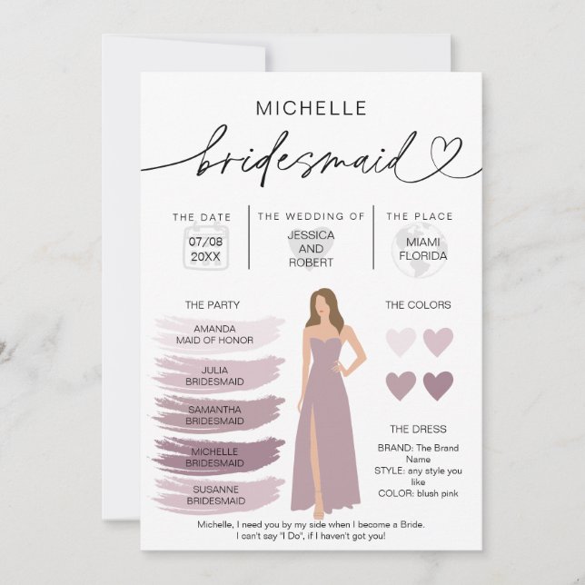 Informationen zu Bridesmaid Info-Card-Brautpartys Einladung (Vorderseite)