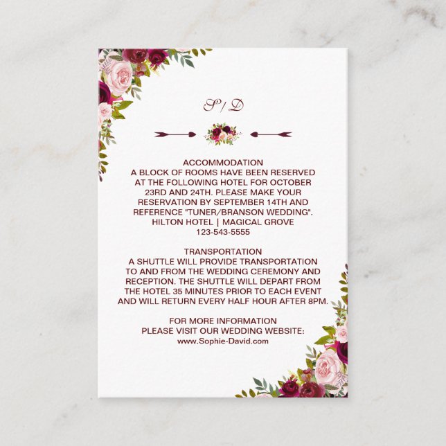 Informationen zu Burgundy Marsala Floral Wedding Begleitkarte (Vorderseite)
