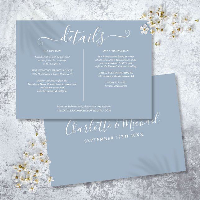 Informationen zu Dusty Blue Signature Wedding Begleitkarte (Dusty Blue Signature Wedding Details Information Enclosure Card)