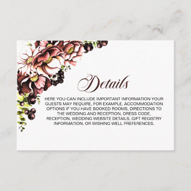 Informationen zu Earthy Floral Wedding Begleitkarte (Vorderseite)