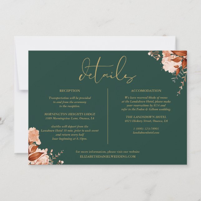 Informationen zu Emerald Gold Floral Wedding Einladung (Vorderseite)