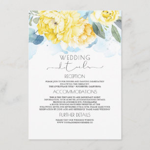 Informationen zu Hochzeiten in blau und gelb Begleitkarte
