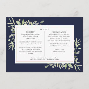 Informationen zu Hochzeiten in blauen Grünpflanzen Begleitkarte