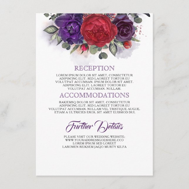 Informationen zu Hochzeiten in Pflaumen und Burgun Begleitkarte (Vorderseite)