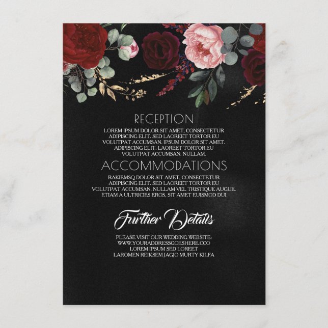 Informationen zu Hochzeiten in Schwarz-Gold und Ro Begleitkarte (Vorderseite)
