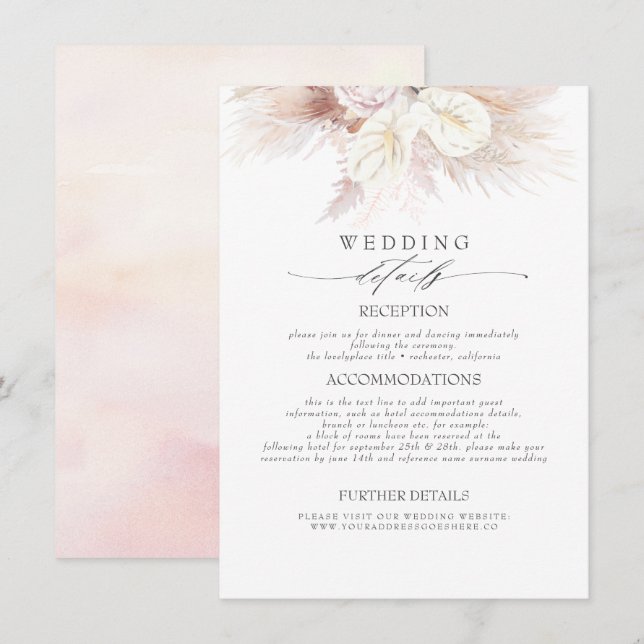 Informationen zu Hochzeiten von Anthurien und Pamp Begleitkarte (Vorne/Hinten)