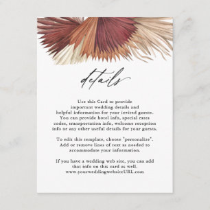 Informationen zu Hochzeiten von Boho Tropical Fan  Begleitkarte