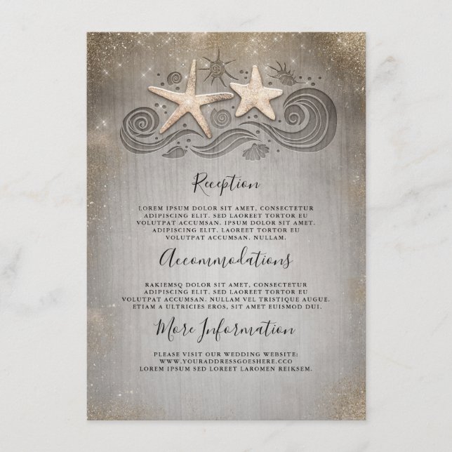 Informationen zu Hochzeiten von Gold Starfish Beac Begleitkarte (Vorderseite)