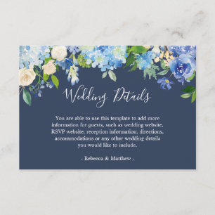 Informationen zu Hochzeiten von Navy Blue Hydrange Begleitkarte
