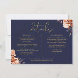 Informationen zu Hochzeiten von Navy und Gold Flor Einladung