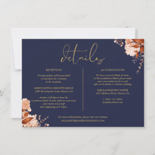 Informationen zu Hochzeiten von Navy und Gold Flor Einladung