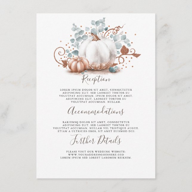Informationen zu Hochzeiten von Pink Gold Pumpkin Begleitkarte (Vorderseite)