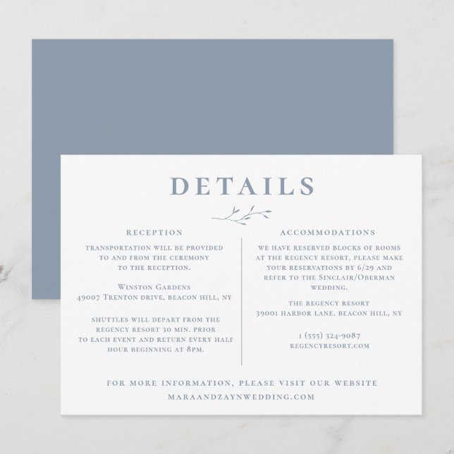 Informationen zu Hochzeitssendungen in Dusty Blue  Einladung (Vorne/Hinten)