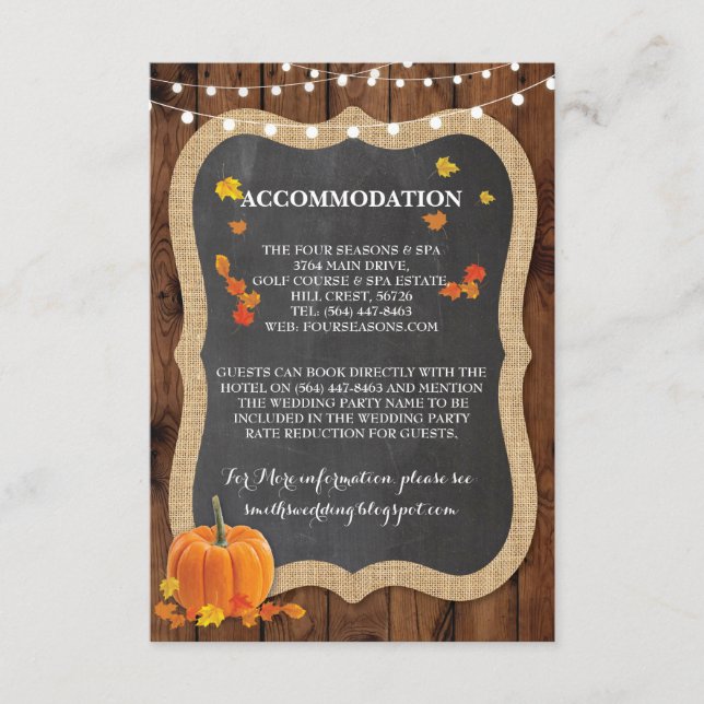 Informationen zu Pumpkin Fall Unterkunft Hochzeits Begleitkarte (Vorderseite)