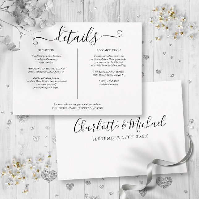 Informationen zu Schwarz-Weiß-Hochzeiten Begleitkarte (Black And White Wedding Details Information Enclosure Card)