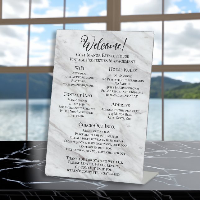 Informationen zum Gästehaus - Ferienvermietung Sockelschild (vacation rental custom guest information sign)