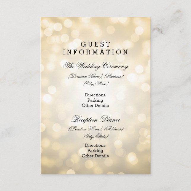 Informationen zum Hochzeitgast Gold Glitzer Lights Begleitkarte (Vorderseite)