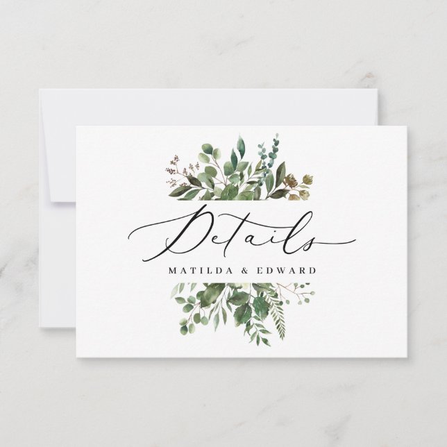 Informationen zur botanischen Hochzeit im Wasserfa RSVP Karte (Vorderseite)
