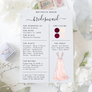 Informationen zur Bridesmaid Info Card Burgundy, P Einladung