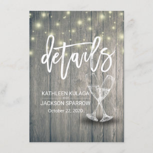 Informationen zur Hochzeit Champagne Glasses Wood Begleitkarte
