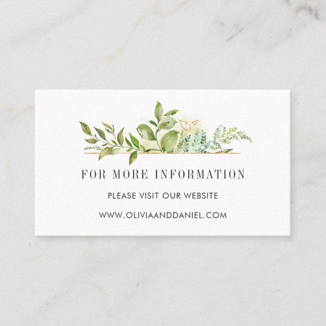Informationen zur Hochzeit von Wild-Floral-Green-F Visitenkarte (Vorderseite)