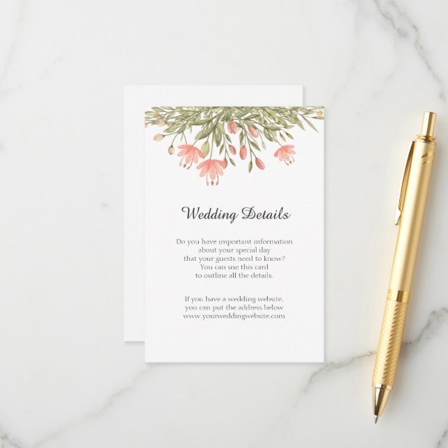 Informationen zur Hochzeitsempfehlung für Aquarell Begleitkarte (Vorderseite/Rückseite Beispiel)