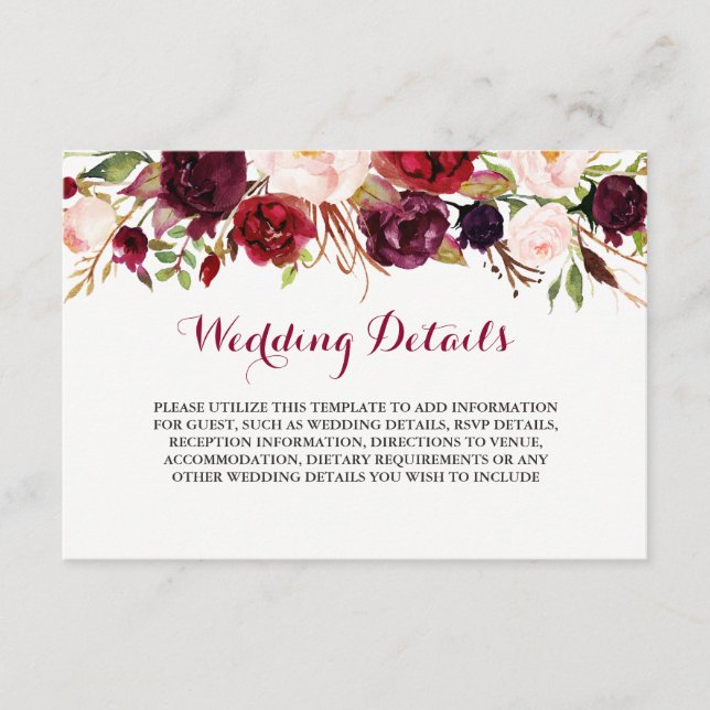 Informationen zur Hochzeitsempfehlung mit floralem Begleitkarte (Vorderseite)