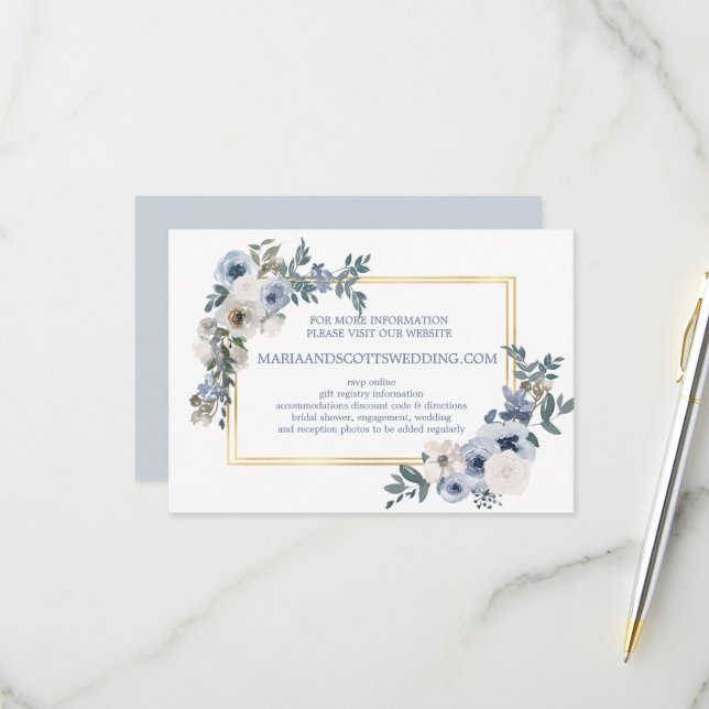 Informationen zur Hochzeitswebsite von Dusty Blue  RSVP Karte (Vorderseite/Rückseite Beispiel)
