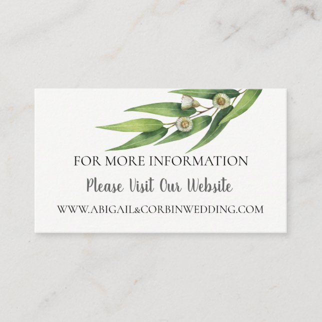 Informationen zur Website zur Hochzeit von Eukalyp Begleitkarte (Vorderseite)