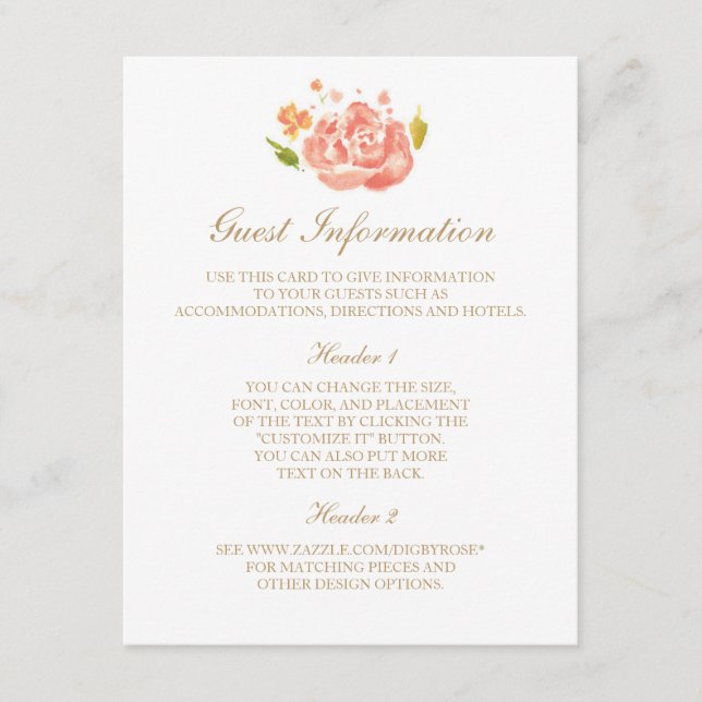 Informationskarte für die Rose von Aquarellen Begleitkarte (Vorderseite)