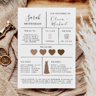 Informationskarte für moderne Bridesmaid-Vorschläg Einladung