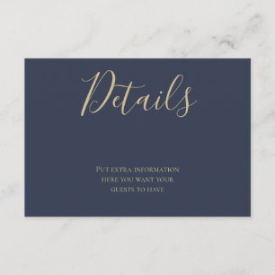 Informationskarte für Navy Blue und Gold Script Begleitkarte