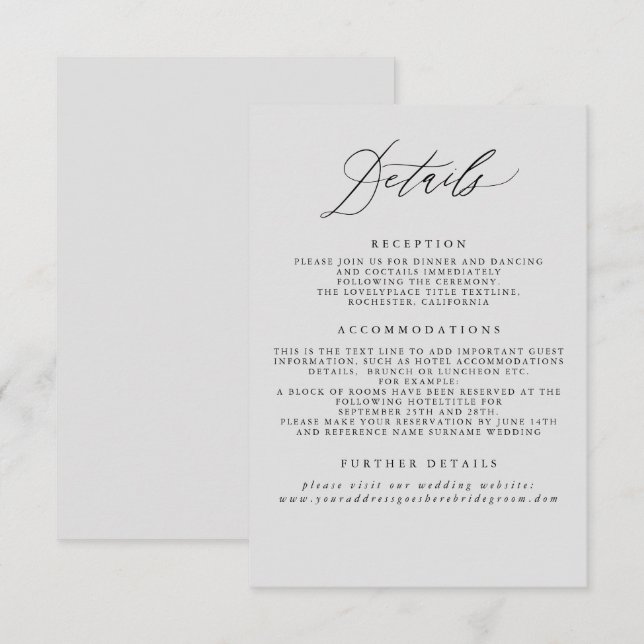 Informationskarte für Soft Gray Wedding Begleitkarte (Vorne/Hinten)