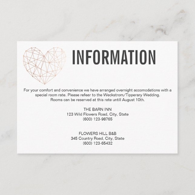 INFORMATIONSKARTE | Rose Gold Geometric Begleitkarte (Vorderseite)