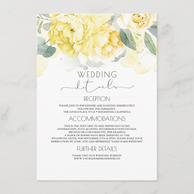 Informationskarte zum Hochzeitsschreiben für Gelbe Begleitkarte (Vorderseite)