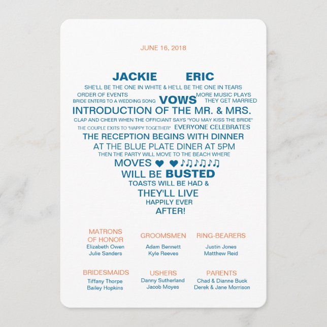 Informelles Hochzeitsprogramm Programm (Vorderseite)